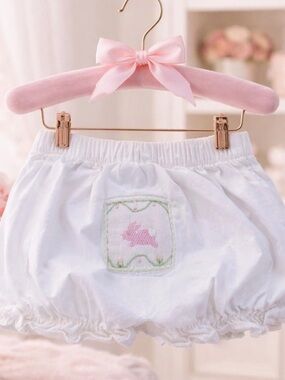 NBW Little English White Diaper Cover W/ Smocked Bunny Sz 6M
